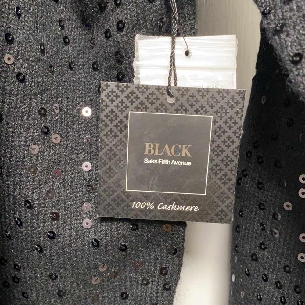 Saks Fifth Avenue 100% Cashmere Sparkly Black Sweater - Picture 8 of 16